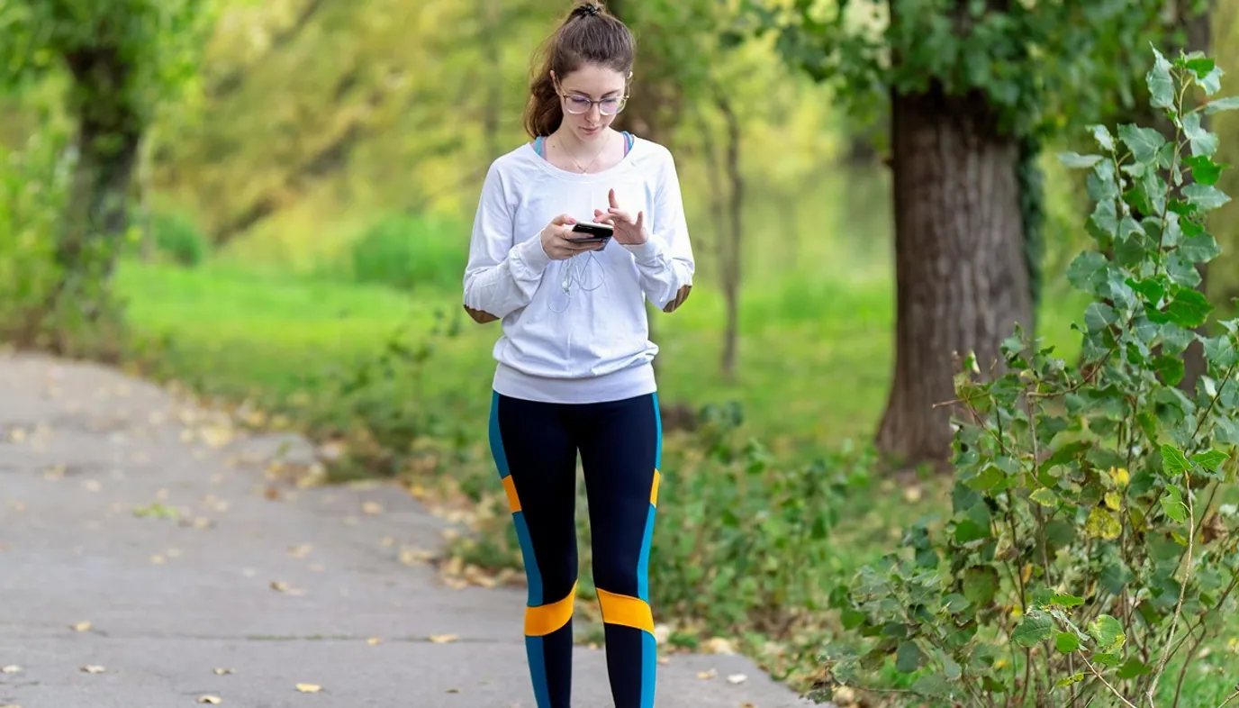 Woman, walking and park