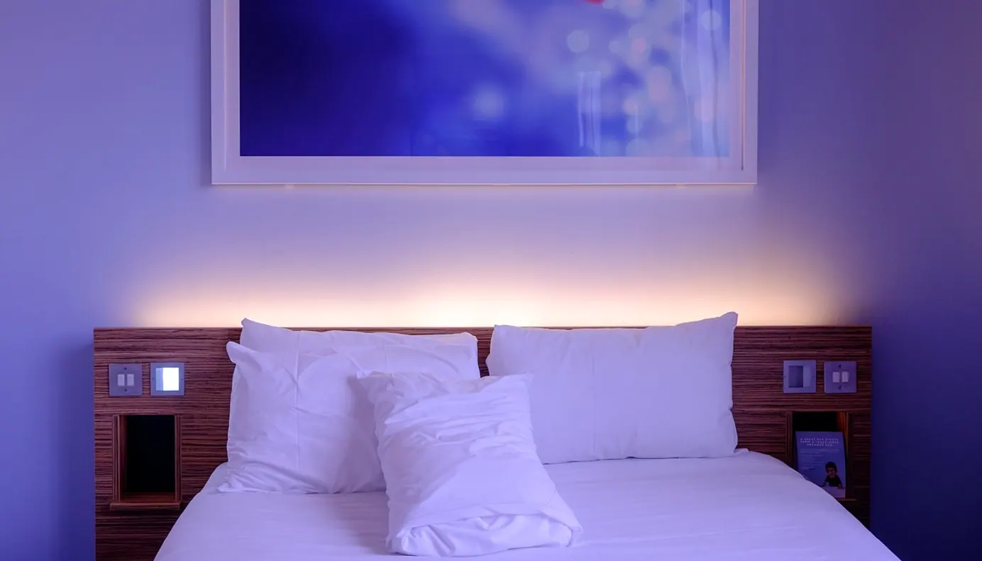 Bedroom, hotel room and bed